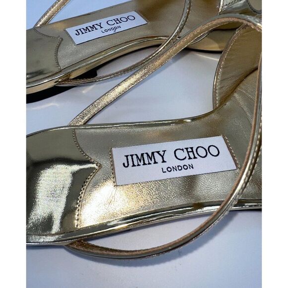 JIMMY CHOO Anise Gold Square Open Toe Flat Strappy Slip-On Sandals Size EU36 - Picture 8 of 10